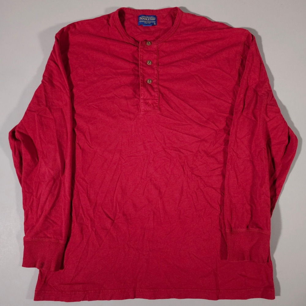 Pendleton Henley Shirt Mens XL Red Cotton Linen Long Sleeve Teepee Logo